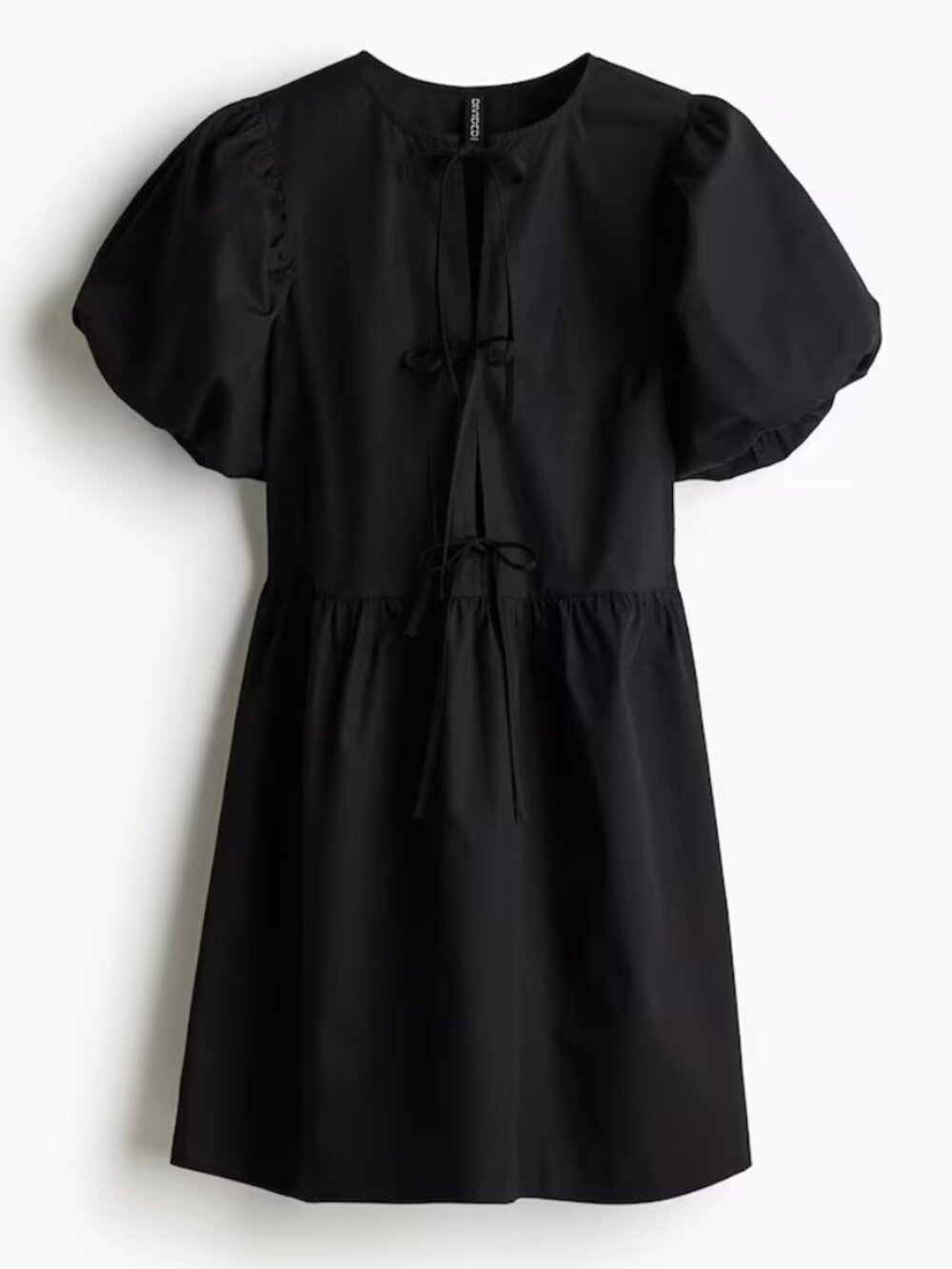 H&M Tie-Front Poplin Dress, black XS, NWOT